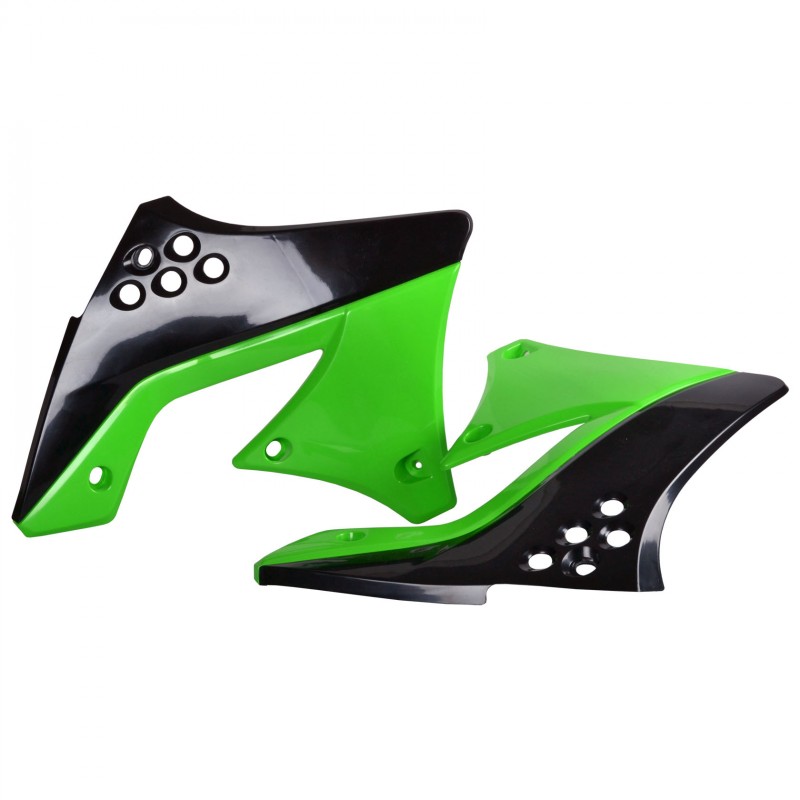 Kawasaki KX250F - Radiator Scoops Black and Green - 2009-12 Models