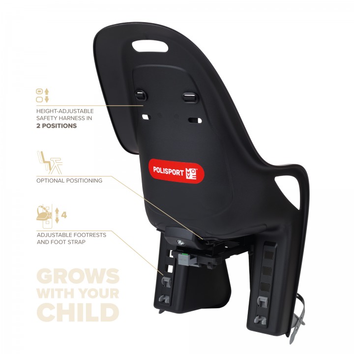 Siège Arrière Vélo Enfant POLISPORT KOARI - Pour 9 Mois à 6 Ans (max 22 Kg) - Porte-bagages ISO - Harnais 3 Points - Jaune/Gris
