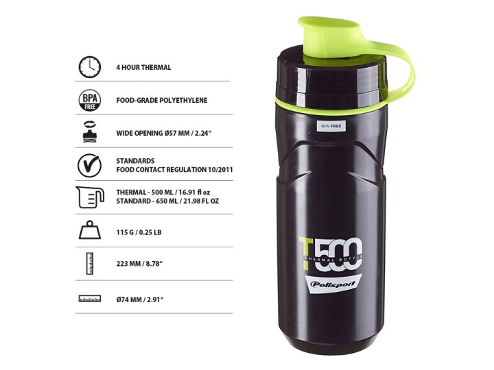 Bidon Isotherme Polisport T500 Noir 500ml - Équipement Vélo